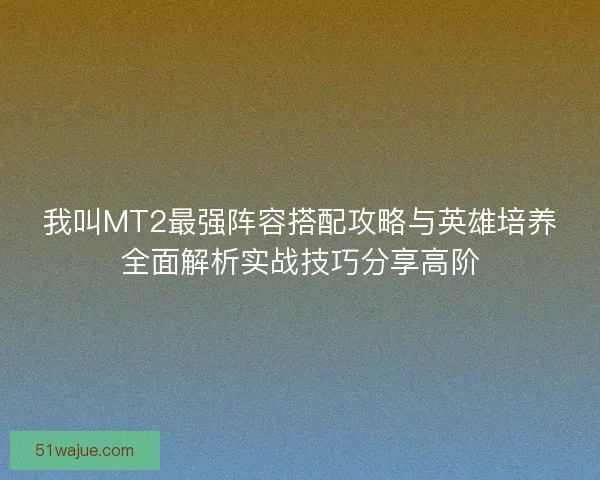 我叫MT2最强阵容搭配攻略与英雄培养全面解析实战技巧分享高阶