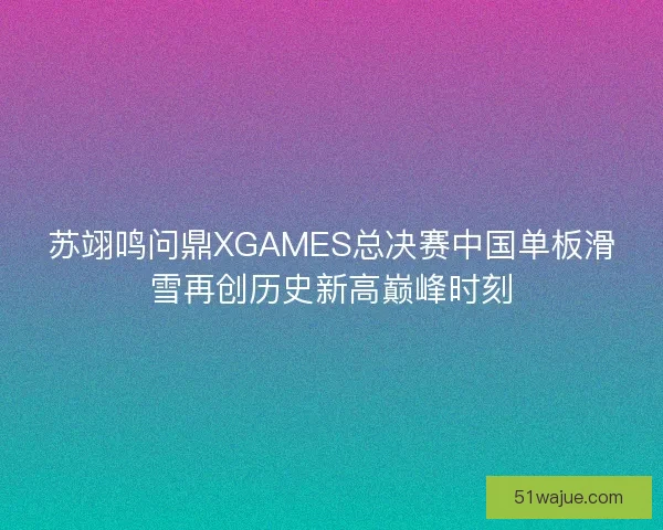 苏翊鸣问鼎XGAMES总决赛中国单板滑雪再创历史新高巅峰时刻